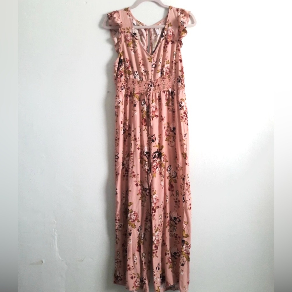 Xhilaration Pink Floral Wide Leg Jumpsuit Medium